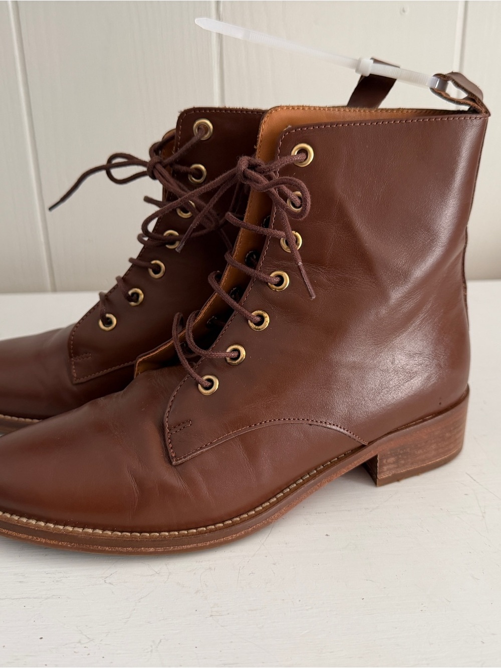 Bobbie’s Paris Brown Leather Lace-Up Ankle Boots for Women Size 38